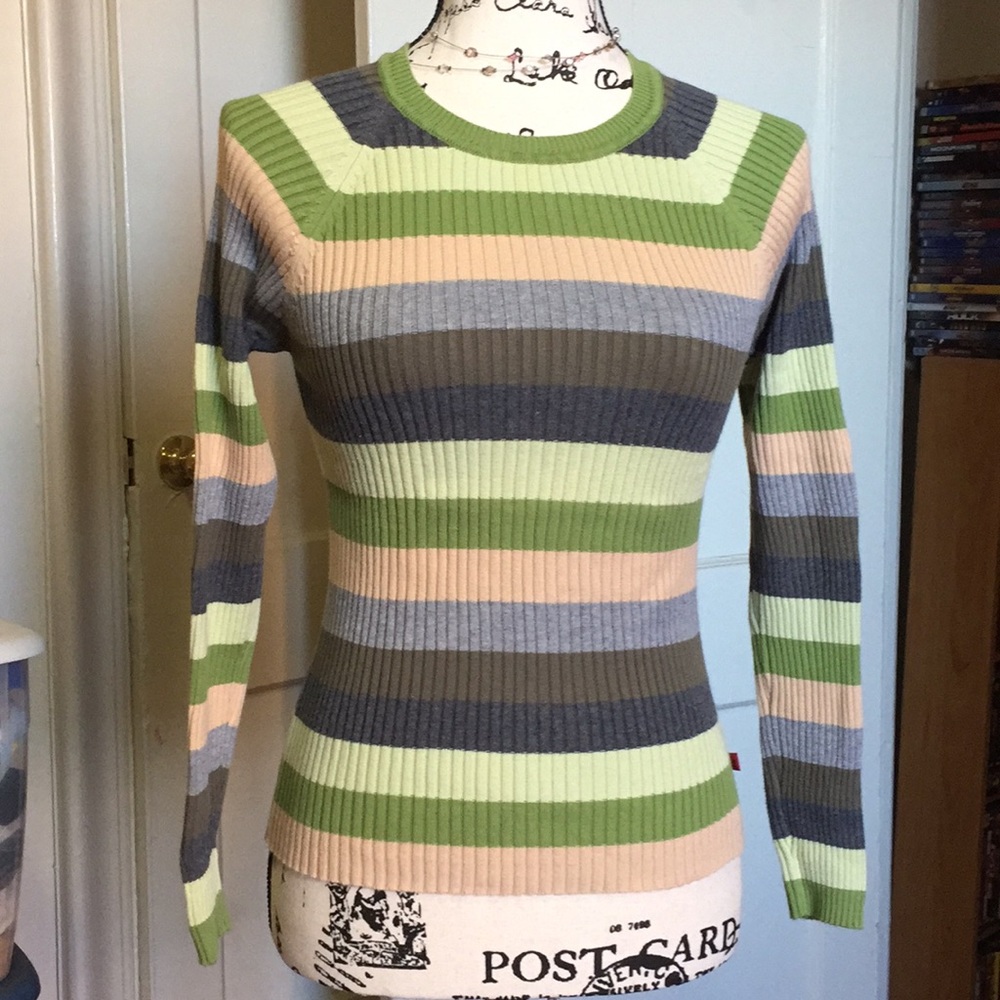EUC Arizona Jeans striped green sweater